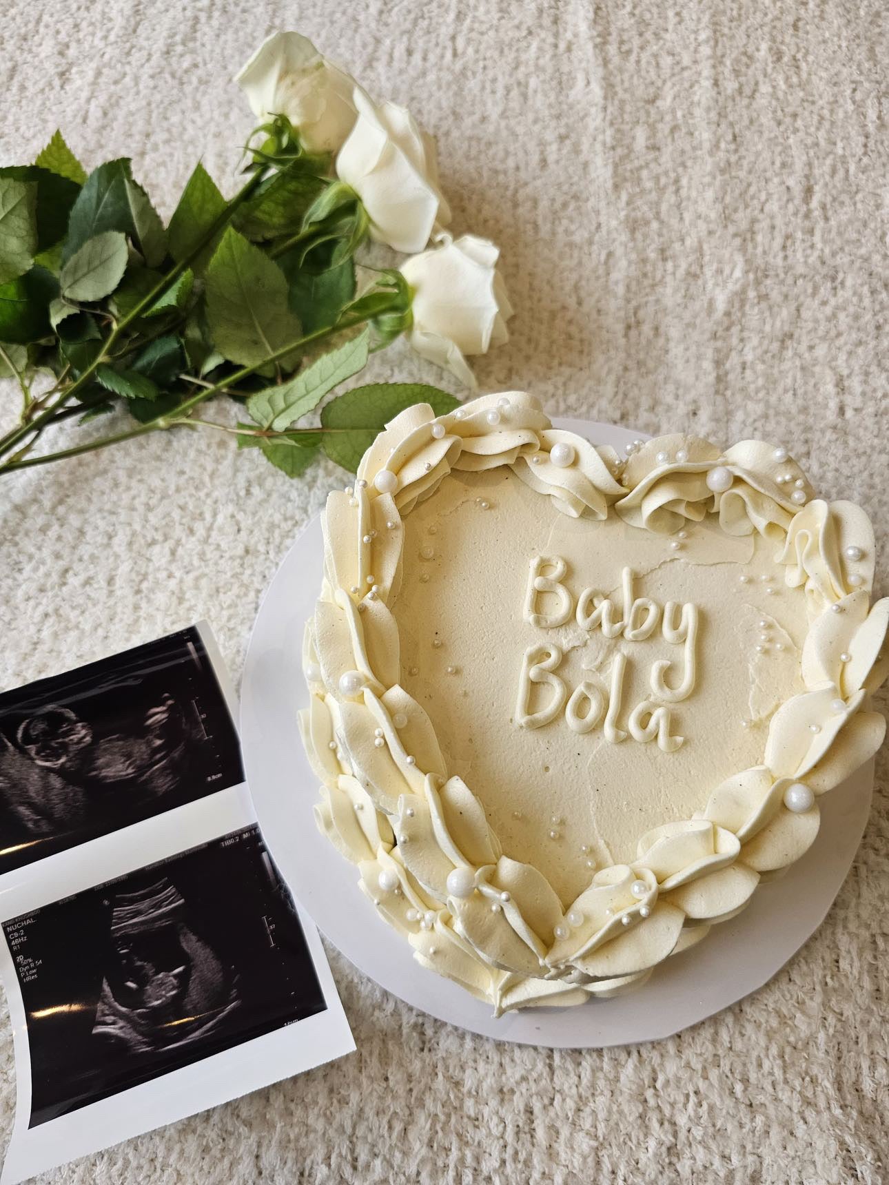 White Heart Gender Reveal Cake