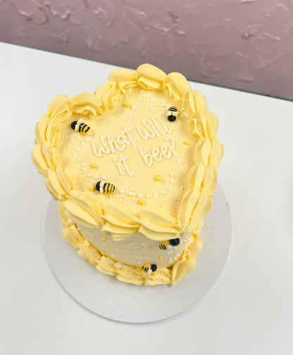 "What will it bee?" Gender Reveal Heart Cake